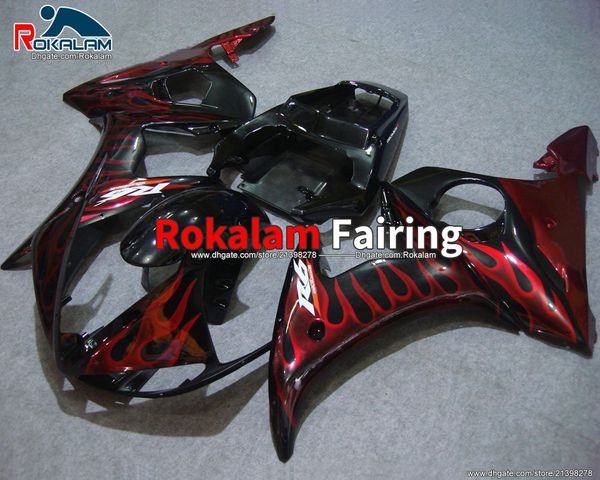 

abs fairing for yamaha yzf-r6 05 yzf r6 2005 yzfr6 yzf600 yzf 600 2005 red flame hull parts (injection molding)