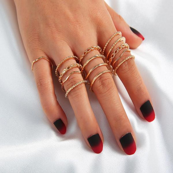 

wedding rings 14 pcs/set ring trendy 2021 personality geometric hollow out patterns golden set for women grunge jewelry wholesale, Slivery;golden