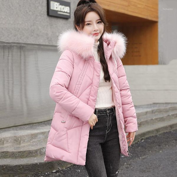 

women's down & parkas plus size cotton jacket womens casual hooded fur collar parka outerwear winter korean thick warm jackets f1317, Black