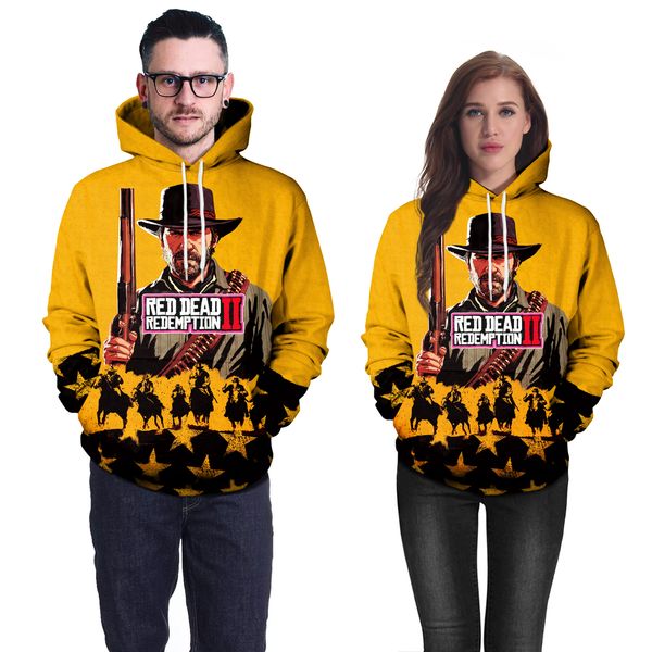 

reds dead redemptions couple hoodie redemption 2 yellow 3d printing leisure trend, Black
