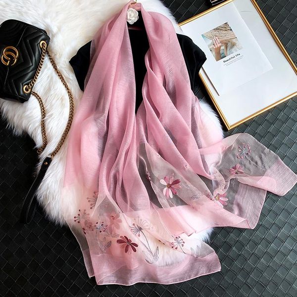 

scarves 2021 solid scarf hijab winter silk wool women fashion embroidery warm long shawl bandana foulard pashmina poncho, Blue;gray