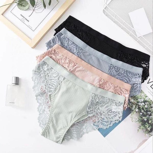 

women's panties 3 pcs cotton women panty briefs lace underwear lingerie for female ladies, Black;pink