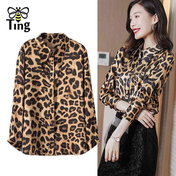 

spring autumn lapel collar leopard print blouses women retro casual button up lady office work blusas female shirts moda 210513, White