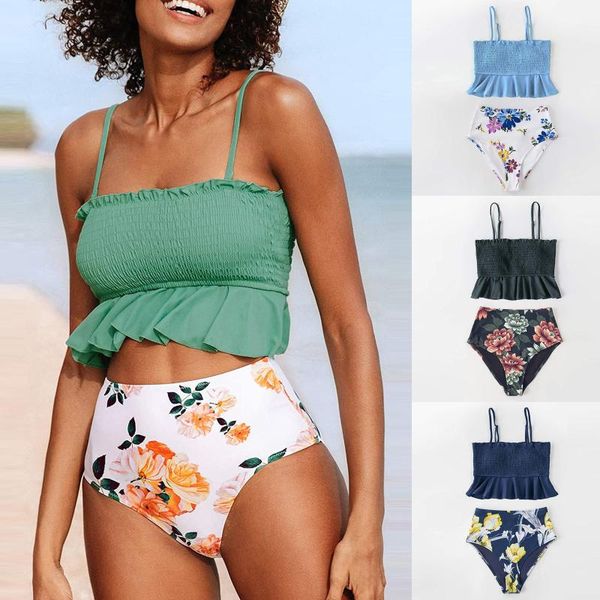 

women's swimwear 2021 summer brazilian bikini ladies swimsuit split high waist colorblock printed beach sunbathing, White;black
