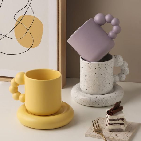 

mugs 2-piece sets creative coffee cup and plate with spin ball handle nordic home decor handmade art milk mug tray for girlfriend