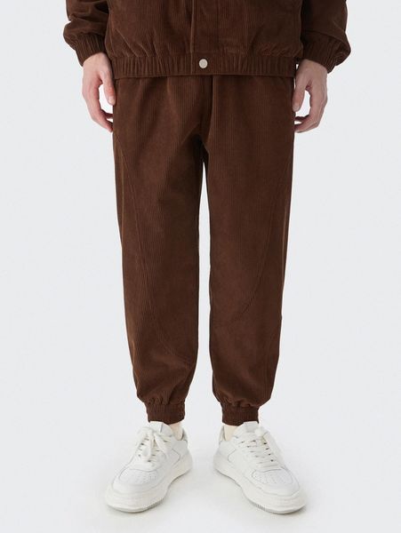 

men patched detail drawstring waist corduroy pants m1yg#, Black