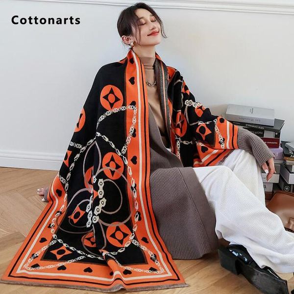 

scarves vintage geometric chain cashmere scarf designer double-sided thick warm shawl pareo beach neckerchief blanket, Blue;gray