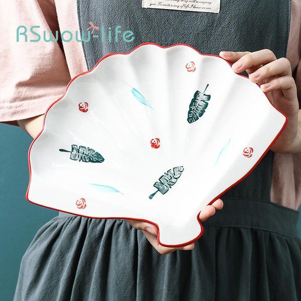 

ceramic dish plate creative fan-shaped home breakfast western dessert fruit snack platter combination dishes & plates