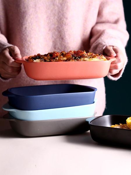 

dishes & plates matte binaural ceramic plate tableware oven baking breakfast western fruit salad home decoration