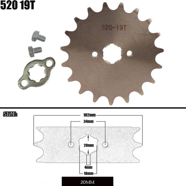 

parts motorcycle 520 19t tooth 20mm id front engine sprocket fit pit bike atv part