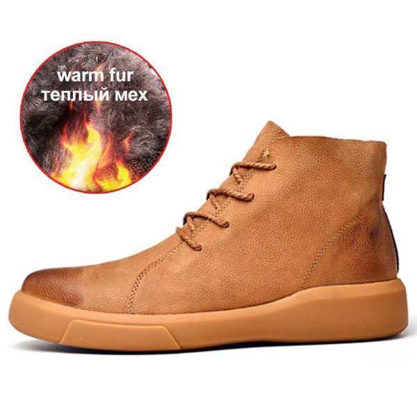 

boots winter men leather shoes fashion warm fur men's outdoor ankle, Black