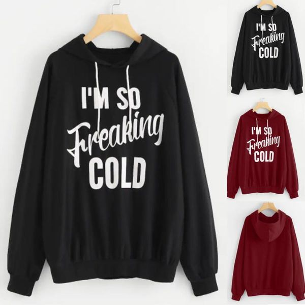 

women's hoodies & sweatshirts so cold womens autumn long sleeve hoodie pullovers 2021 fashion sweatshirt letters hooded pullover blouse, Black
