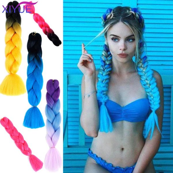 

human ponytails 24 inch jumbo braids long ombre synthetic braiding hair blonde pink blue grey colorful extensions african, Black