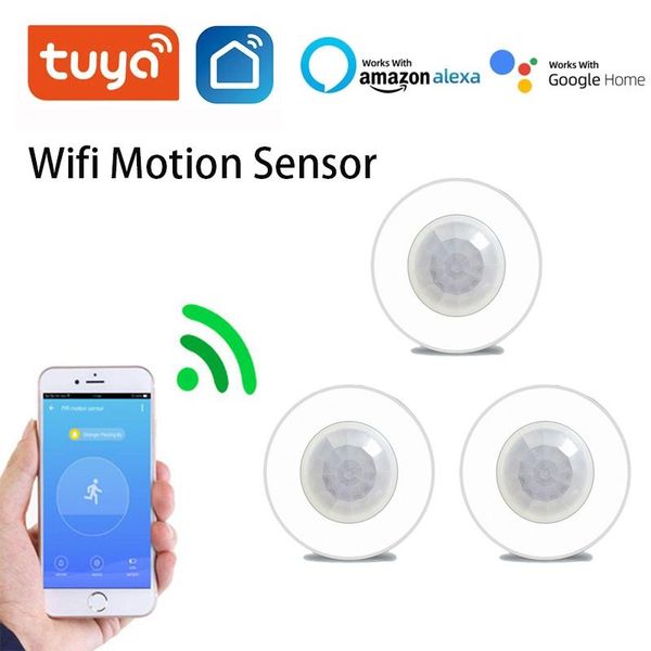 

smart home control wifi motion sensor wireless ceiling pir alarm human body infrared security detector tuya app push alert for alexa google