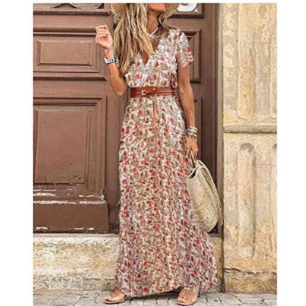 

kayotuas women dress floral print vintage boho long v-neck short sleeve elegant bohemian retro plus size sundress 210522, Black;gray