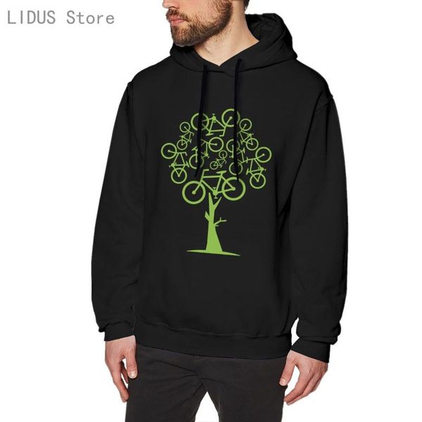 

men's hoodies & sweatshirts green bicycle tree hoodie comfortable creativity streetwear, Black