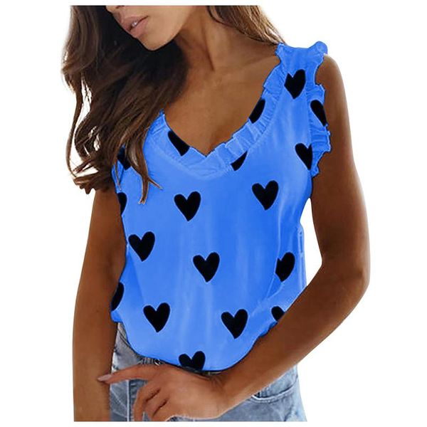 

women's blouses & shirts ruffles light tunic 2021 summer sleeveless love print vest tank casual shirt blouse, White