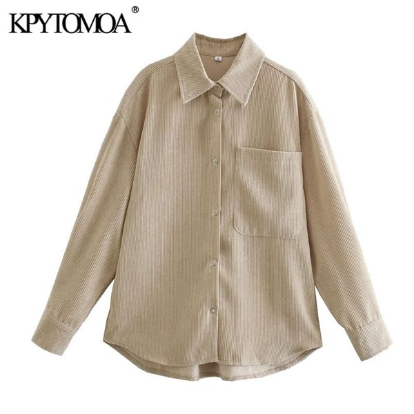 

women fashion with pockets oversized corduroy blouses long sleeve snap-button female shirts chic 210420, White