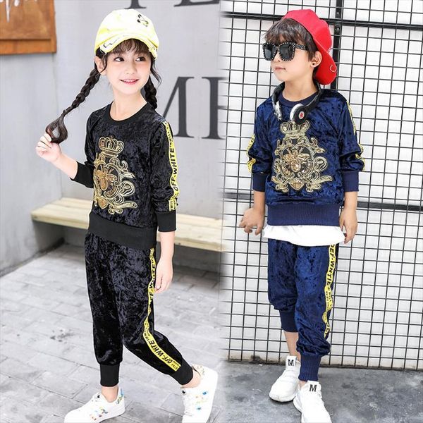 

embroidery childrens boys and girls sportswear diamond velvet jacket spring autumn casual set 5 styles, White