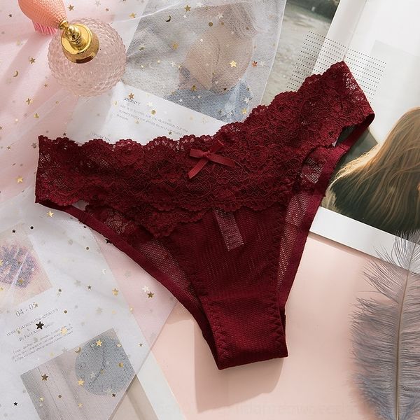 

nv1 lace women's underwear female low underwear clothlace mesh waist comfortable breathable mesh cotton bottom crotch girl's thong, Red;black
