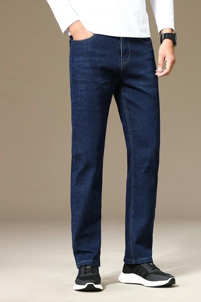 

men's jeans autumn and winter straight-leg business thickened, Blue