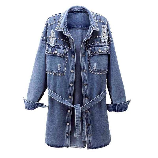 

women's jackets spring autumn korean casual long coat women rivet hole denim jacket loose plus size windbreaker ladies 3, Black;brown