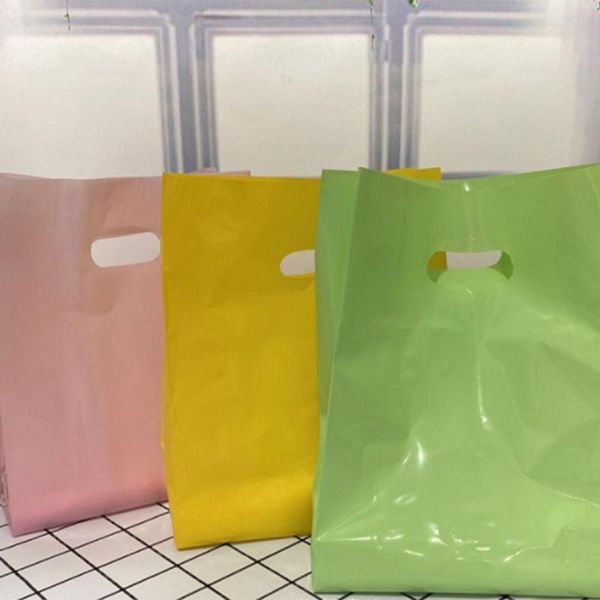 

gift wrap 50pcs plastic bags solid color jewelry packaging shopping bag with handle