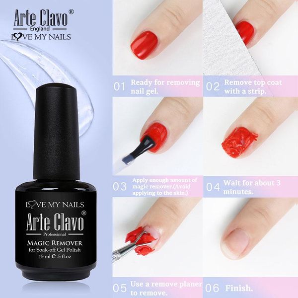 

arte clavo 15ml clean degreaser magic remover soak off led uv base coat gel nail polish gelpolish fast gellack manicure, Red;pink