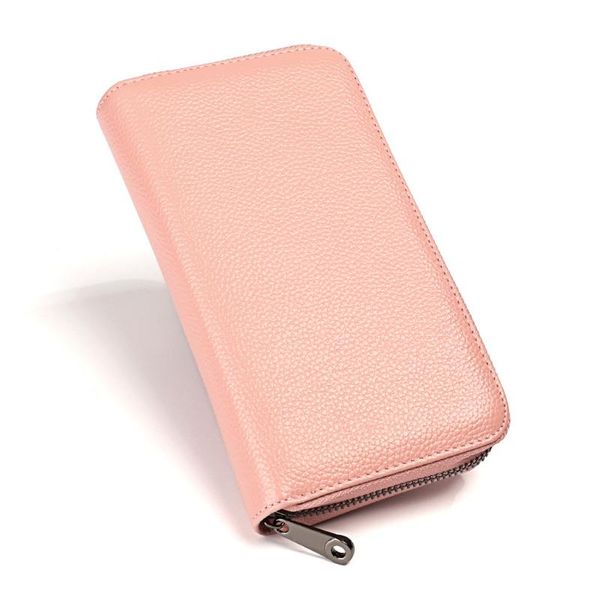

card holders large capacity organ purse rfid genuine leather women wallet zipper female long clutch lady walet, Brown;gray