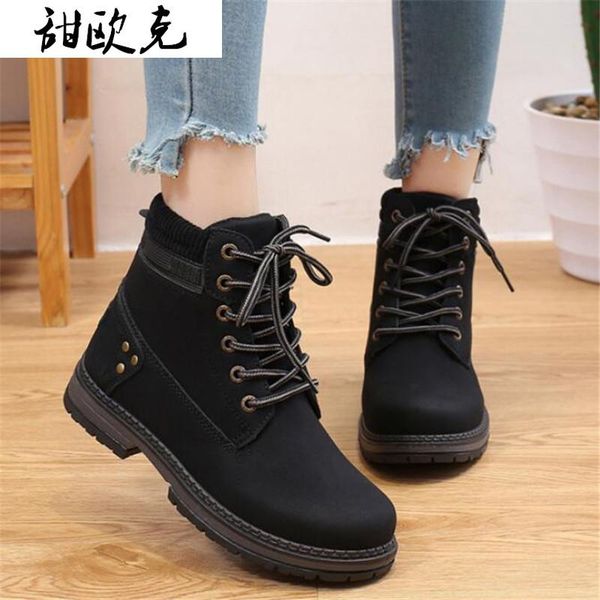 

boots 2021 women fashion pu leather for winter lace up casual warm ankle botas mujer female, Black