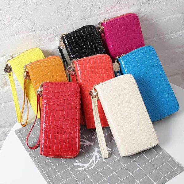 

wallets double zipper phone bag wallet small fresh exquisite women bags solid color 2021 fashion lady woman, Red;black