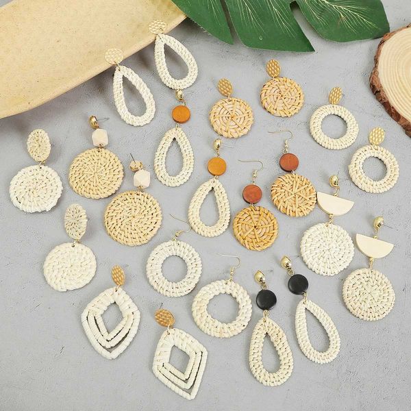 

bamboo hand woven wooden earrings bohemian rattan earrings, Golden