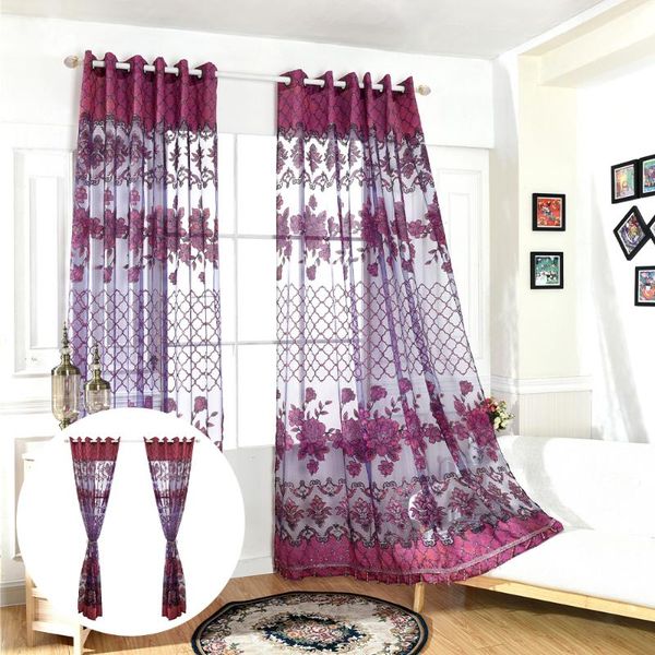 

curtain & drapes semi-blackout window curtains jacquard flower check pattern grommet semi sheer for home bedroom
