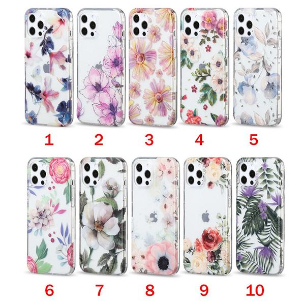 

clear floral shockproof women girls cell phone cases for iphone 12 11 pro max xr xs 8 7 plus imd beautiful flower pattern cellphone cover