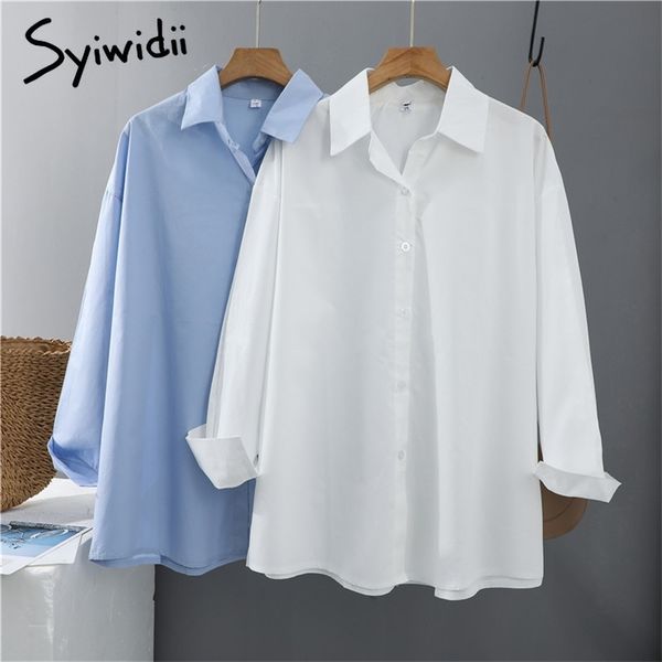 

syiwidii women blouses office lady cotton oversize plus size pink white blue long sleeve spring korean fashion shirts 210401