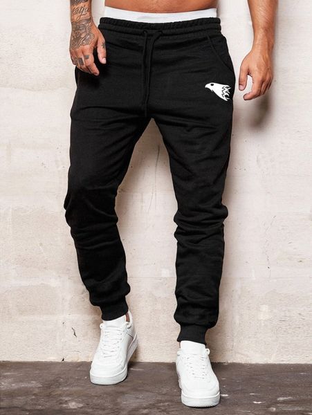 

men eagle print drawstring waist sweatpants u8vc#, Black