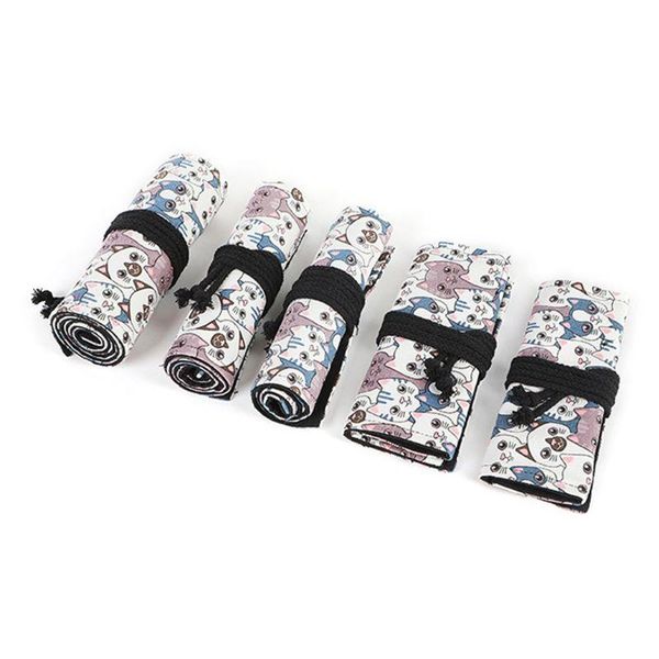 

cute 12/24/36/48/72 hole canvas roll pen curtain pencil bag case makeup wrap bags