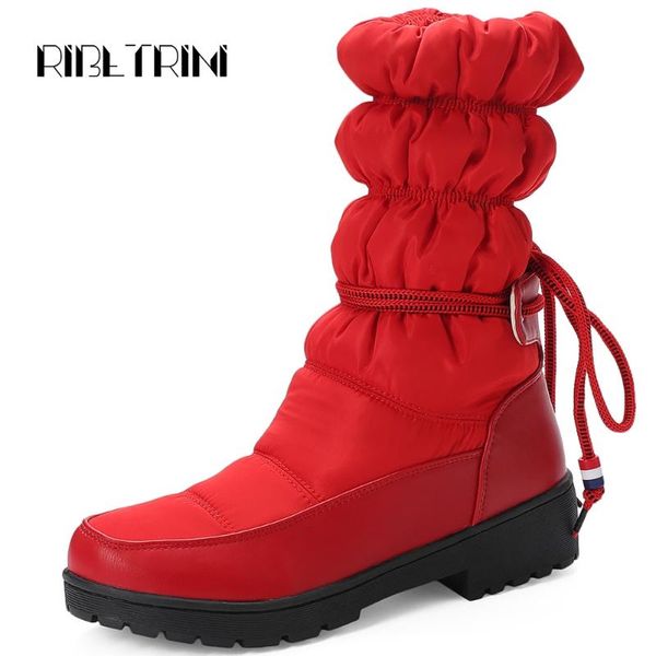 

boots ribetrini fashion lady pleated snowboots thick fur butterfly-knot winter women 2021 casual round toe woman shoes, Black