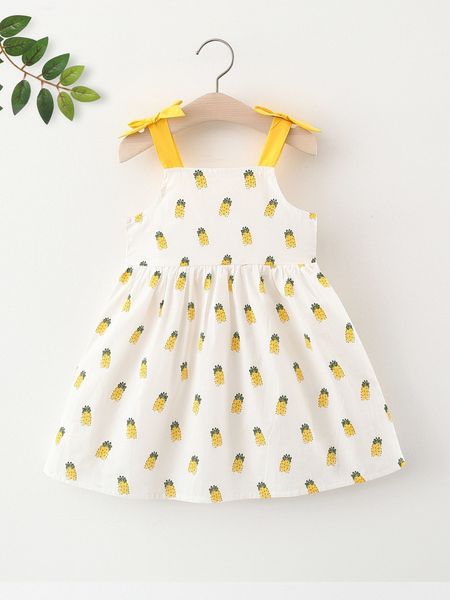 

toddler girls pineapple print bow shoulder cami dress she, Red;yellow