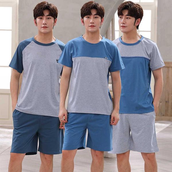 

men's sleepwear 2021 summer short sleeve cotton pajama sets for men korean suit pyjama male lounge homewear pijama hombre home clothes, Black;brown