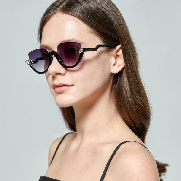 

sunglasses women gradient half rim diamond cat eye female lady trendy cateye designer quality sun glasses rhinestone shade, White;black