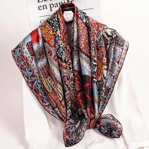 

scarves 108x108cm natural silk square scarf for women print bufanda mujer real headscarf pure bandana 2021 foulard femme, Blue;gray