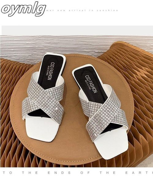 

fashion women slippers 2021 summer slides open toe flat casual shoes leisure outdoor bling sandal female beach flip flop size 42, Black