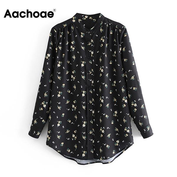 

women casual long sleeve blouse shirt female floral print vintage blouses stand collar office ladies shirts 2021, Black;white