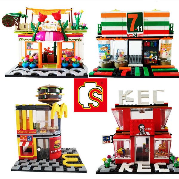 Sembo City Block Mädchen Street View Serie Creator Fast Food Shop Freunde Streetscape Set Modell Gebäude Ziegel MOC Kinder DIY Spielzeug Q0624