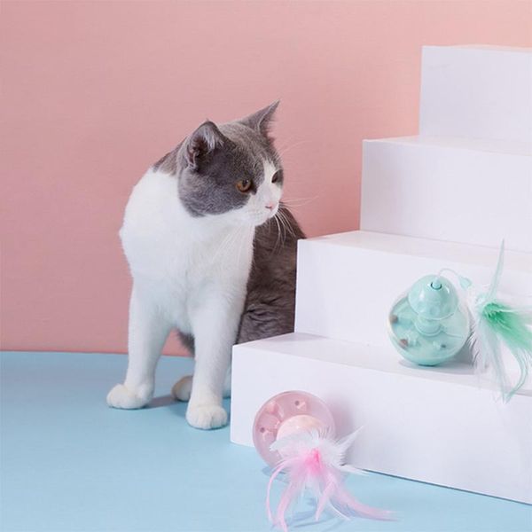 

cat toys interactive toypuppy cats slow feed tumbler dog food treat ball bowl feather toy funny shaking leakage container