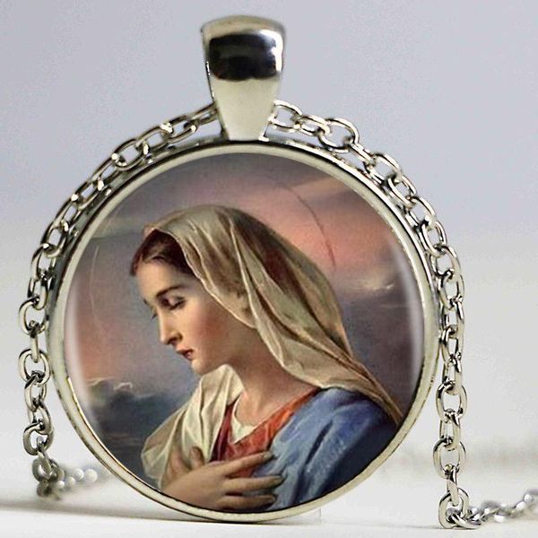 

pendant necklaces virgin mary & necklace high quaity silver color chain long handmade statement