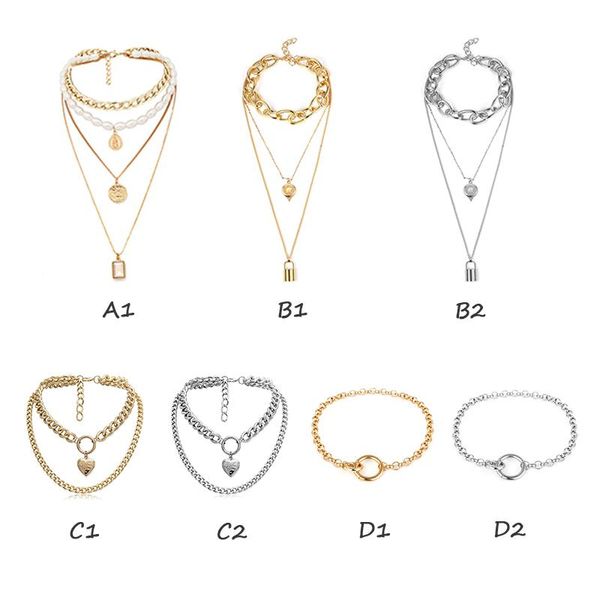 

Personality Temperament Multi-Layer Necklace Woman Pendant Necklaces, Silver