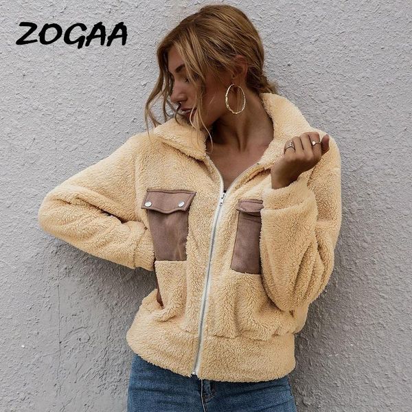 

women's wool & blends zogaa coat women sweatshirts cardigan female autumn winter overcoats plush jacket solid turn-down collar loose fa, Black