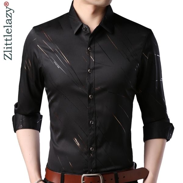 

brand fashions casual slim fit long sleeve men shirt social streetwear clothes striped shirts mens dress 861 210410, White;black